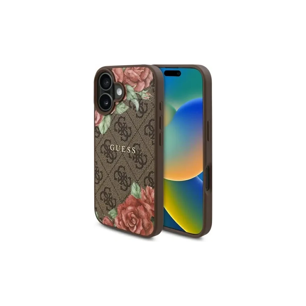 Hurtownia GSM - Guess GUHMP16SP4ROPEMCW Apple iPhone 16 carcasă dură 4G cu imprimeu flori MagSafe maro - GUE4221 - {ean13} - Hurt