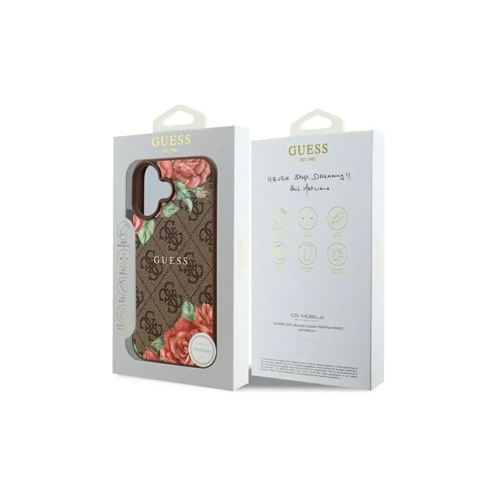 Hurtownia GSM - Etui Guess GUHMP16SP4ROPEMCW Apple iPhone 16 hardcase 4G Flowers Print MagSafe hnědý/brown - GUE4221 - {ean13} - Hurt