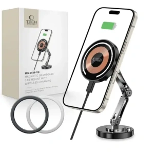 Hurtownia GSM - Upevnění do auta na kokpit s nabíječkou + plechové destičky Tech-Protect MM15W-V8 Magnetic MagSafe Dashboard Car Mount Wireless Charger 15W Černá - THP3682 - {ean13} - Hurt