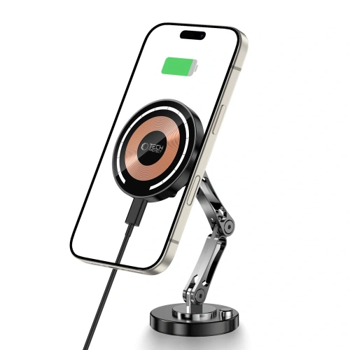 Uchwyt samochodowy na kokpit z ładowarką + blaszki Tech-Protect MM15W-V8 Magnetic MagSafe Dashboard Car Mount Wireless Charger 15W Black
