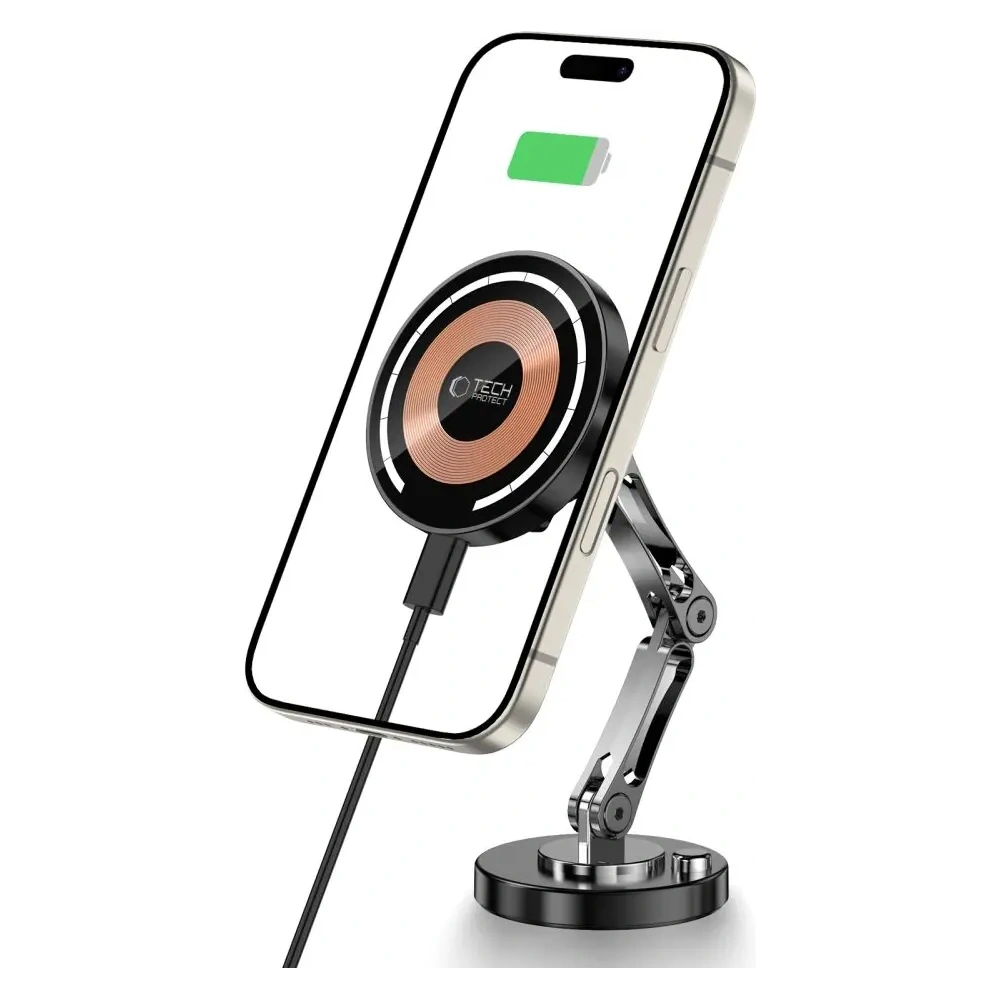 Hurtownia GSM - Uchwyt samochodowy na kokpit z ładowarką + blaszki Tech-Protect MM15W-V8 Magnetic MagSafe Dashboard Car Mount Wireless Charger 15W Black - THP3682 - {ean13} - Hurt