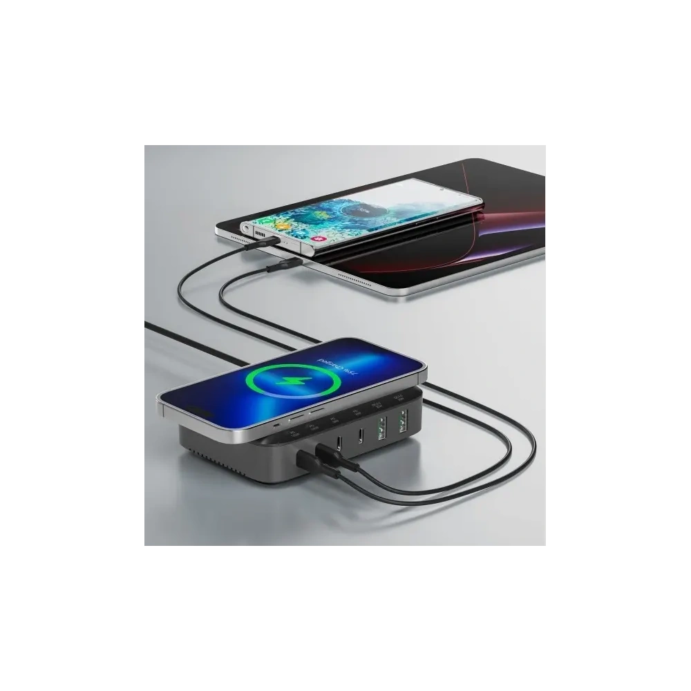 Wholesale 4smarts 7-in-1 charging station 100W with wireless charging black-grey - 4SMR63 - {ean13} - Hurt