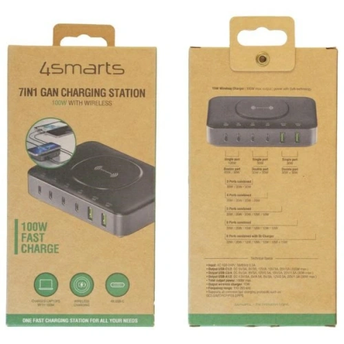 Stacja ładująca 7w1 4smarts 100W z ładowaniem bezprzewodowym czarno-szary/black-grey
