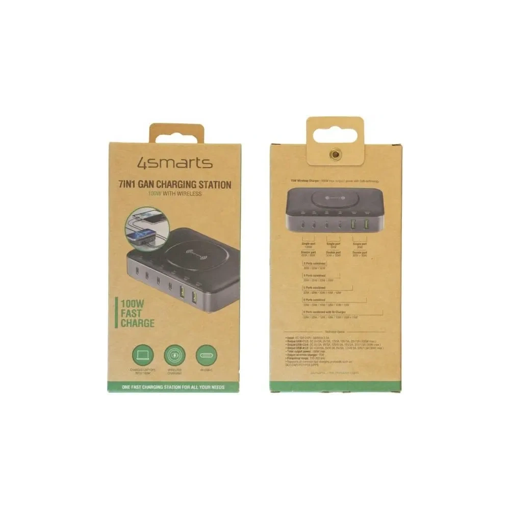 Wholesale 4smarts 7-in-1 charging station 100W with wireless charging black-grey - 4SMR63 - {ean13} - Hurt