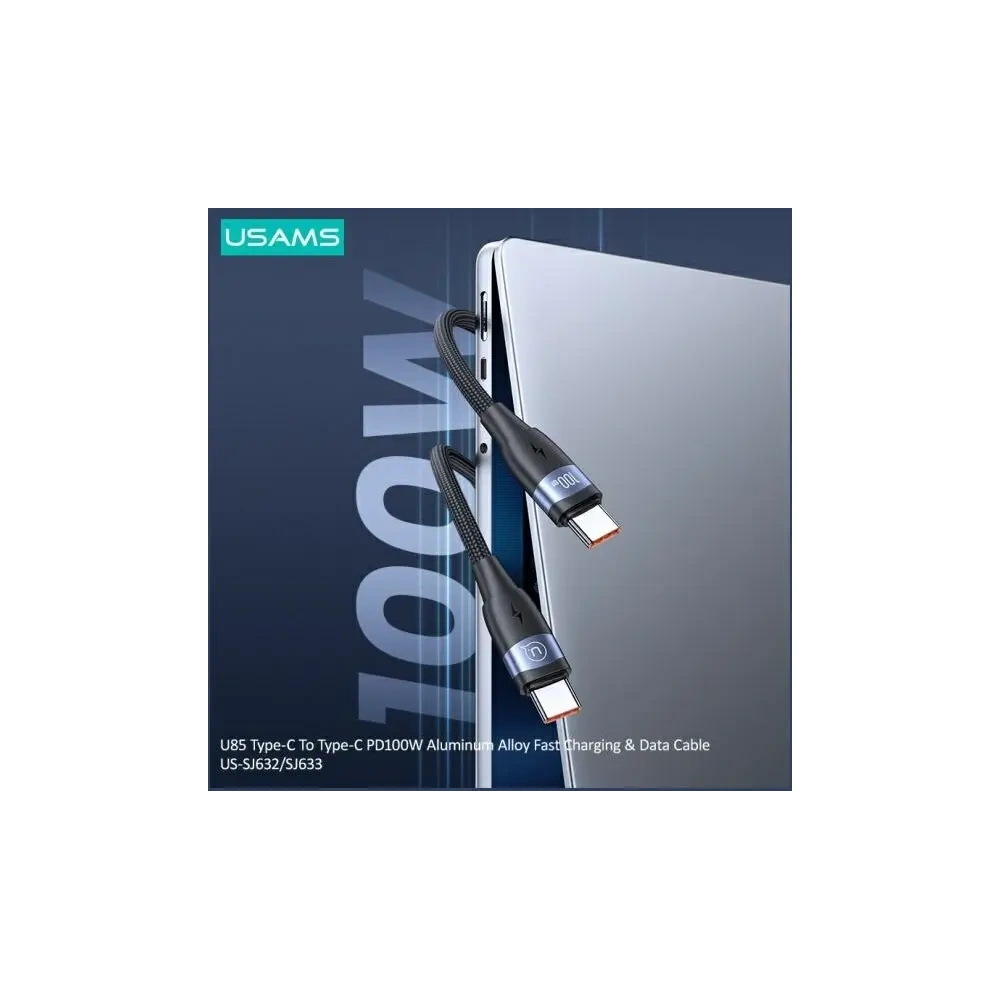 Hurtownia GSM - Cablul USAMS US-SJ633 USB-C / USB-C 100W 2m din aliaj de aluminiu, pentru încărcare rapidă și transfer de date. - USA1220 - {ean13} - Hurt