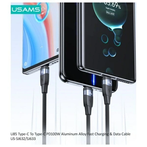 Kabel USAMS US-SJ633 USB-C / USB-C 100W 2m Aluminum Alloy Fast Charging & Data Cable