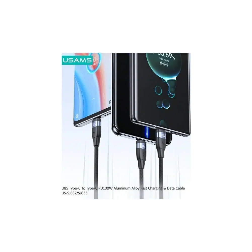 Hurtownia GSM - Cablul USAMS US-SJ633 USB-C / USB-C 100W 2m din aliaj de aluminiu, pentru încărcare rapidă și transfer de date. - USA1220 - {ean13} - Hurt