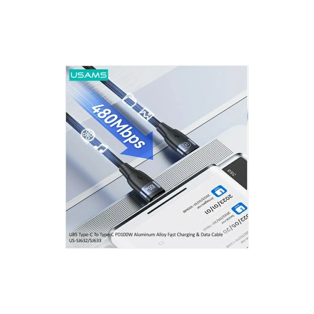 Hurtownia GSM - Cablul USAMS US-SJ633 USB-C / USB-C 100W 2m din aliaj de aluminiu, pentru încărcare rapidă și transfer de date. - USA1220 - {ean13} - Hurt