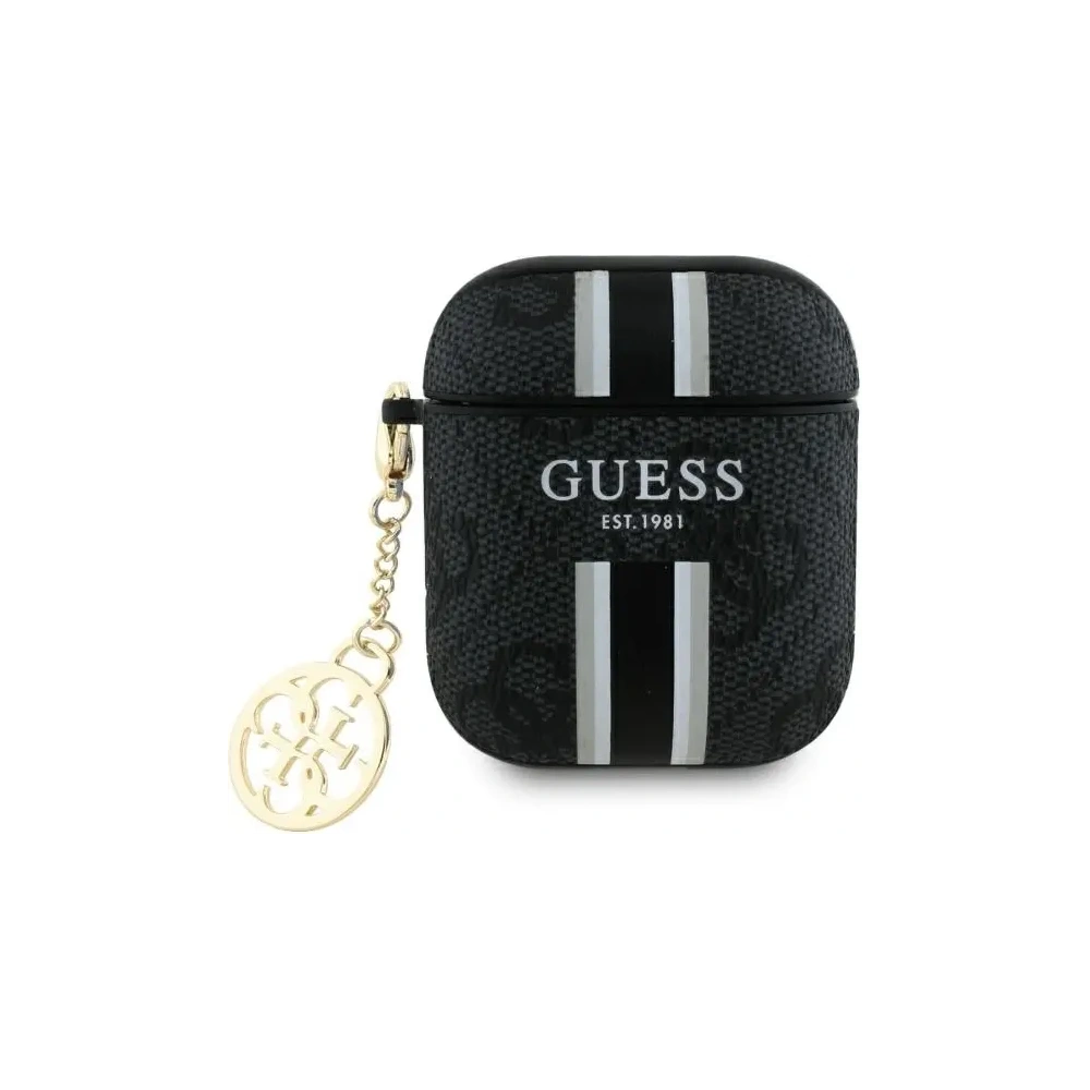 Hurtownia GSM - Etui Guess GUA2P4RPSK Apple AirPods 1/2 obal 4G tištěné pruhy kouzlo černý/black - GUE4232 - {ean13} - Hurt