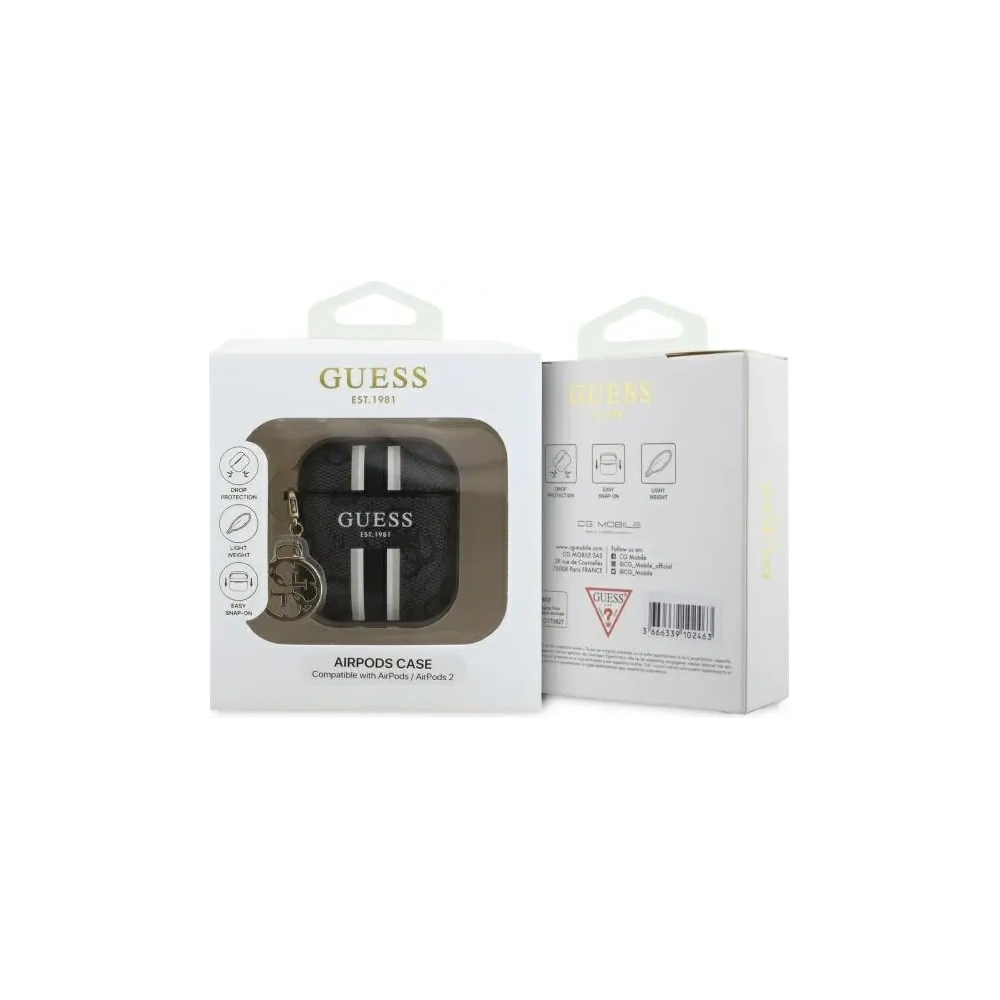 Hurtownia GSM - Etui Guess GUA2P4RPSK Apple AirPods 1/2 obal 4G tištěné pruhy kouzlo černý/black - GUE4232 - {ean13} - Hurt