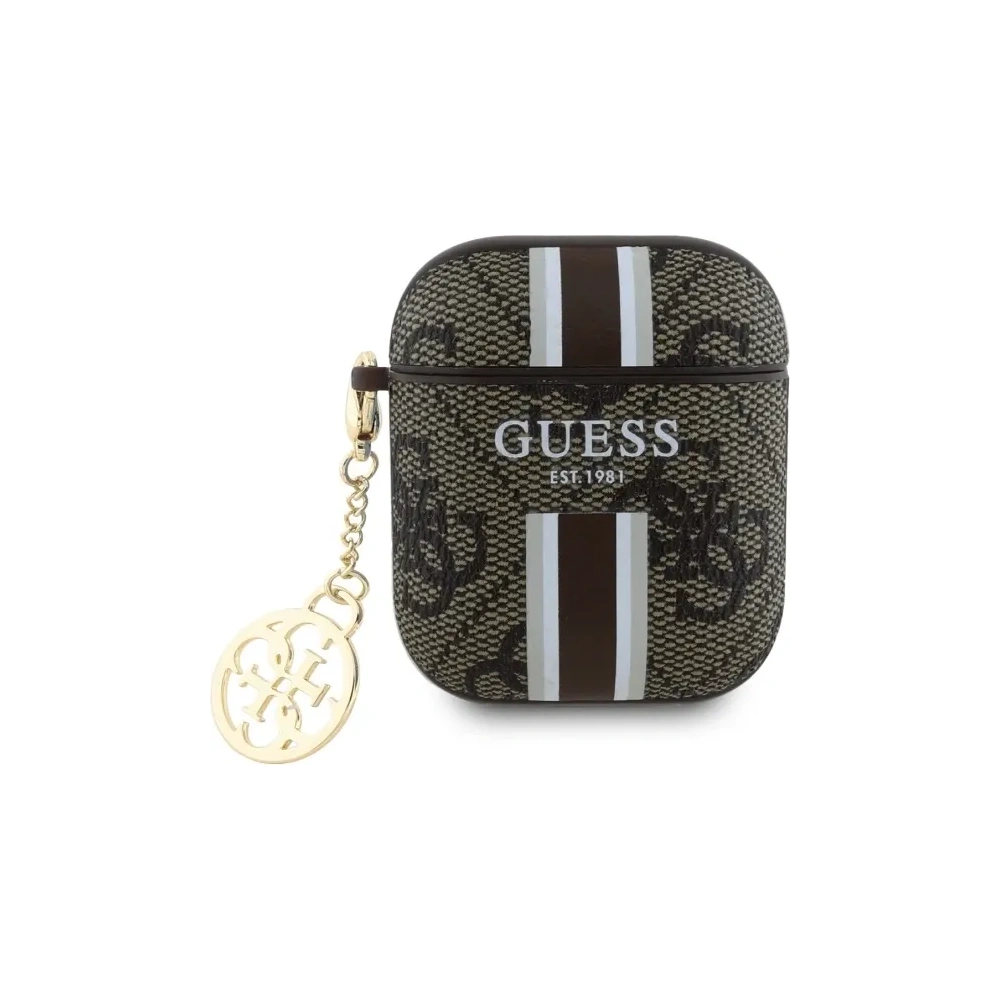 Hurtownia GSM - Etui Guess GUA2P4RPSW Apple AirPods 1/2 kryt 4G tištěné pruhy charm hnědá/brown - GUE4233 - {ean13} - Hurt