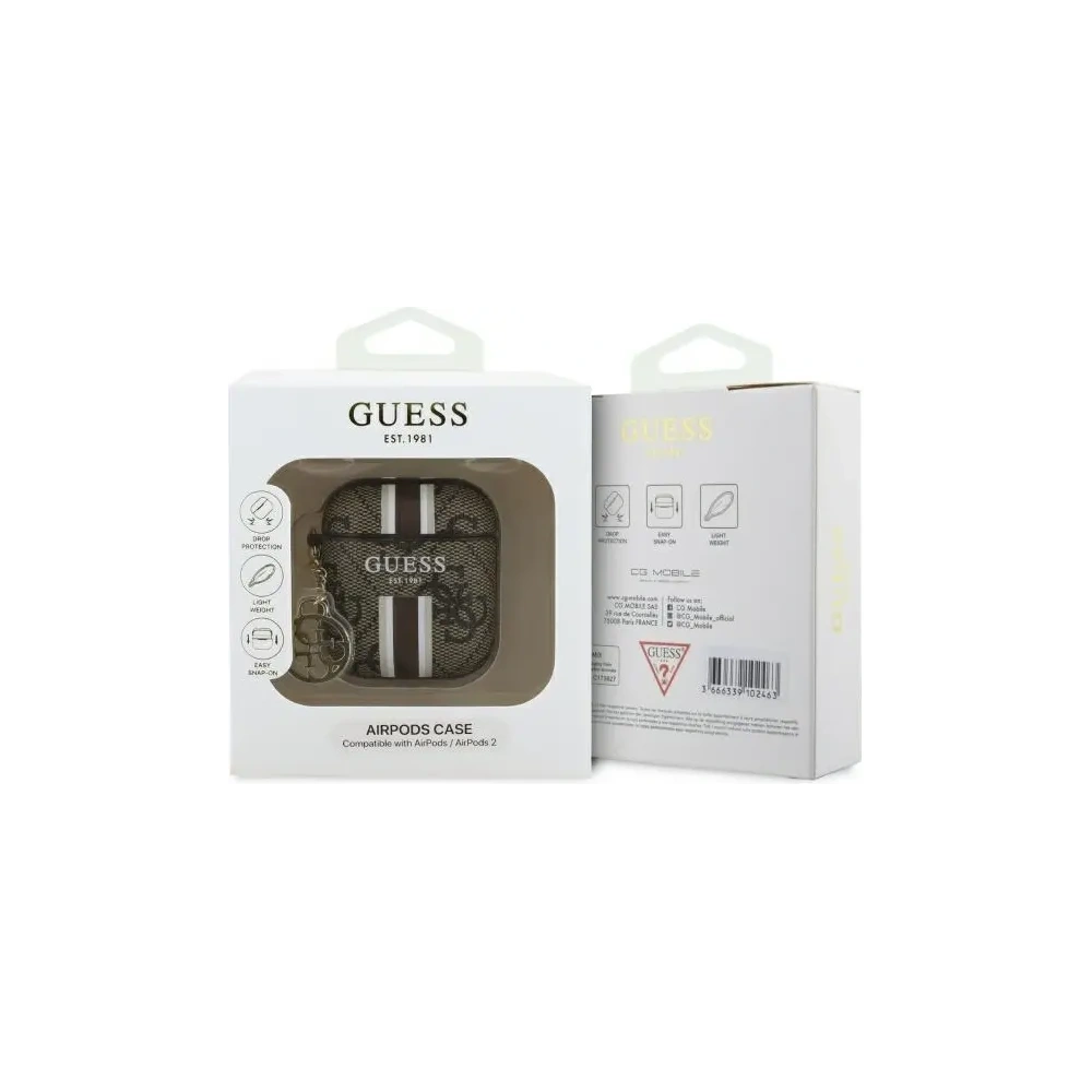 Hurtownia GSM - Etui Guess GUA2P4RPSW Apple AirPods 1/2 kryt 4G tištěné pruhy charm hnědá/brown - GUE4233 - {ean13} - Hurt