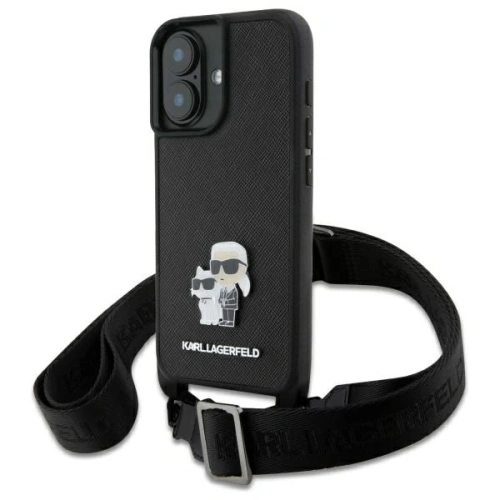 Etui Karl Lagerfeld KLHCP16SSAKCPBK Apple iPhone 16 hardcase Saffiano Karl&Choupette Metal Pin CBDY Strap czarny/black