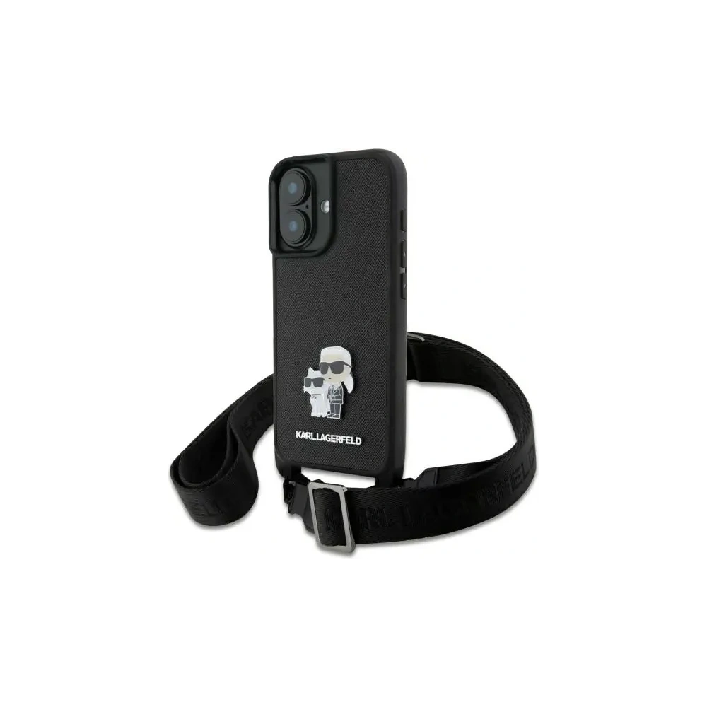 Hurtownia GSM - Karl Lagerfeld KLHCP16SSAKCPBK Apple iPhone 16 kemény tok Saffiano Karl&Choupette fém tűzőgép CBDY pánt fekete - KLD21856 - {ean13} - Hurt