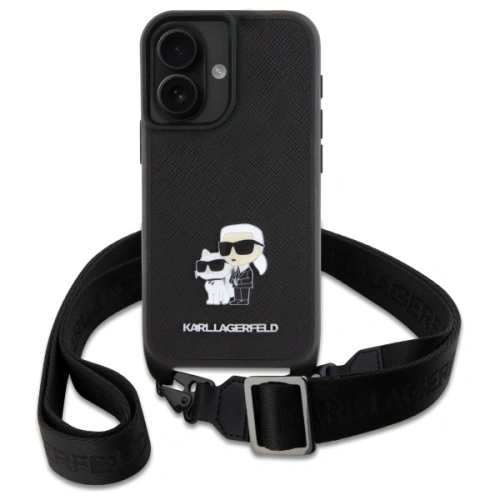 Etui Karl Lagerfeld KLHCP16SSAKCPBK Apple iPhone 16 hardcase Saffiano Karl&Choupette Metal Pin CBDY Strap czarny/black