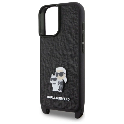 Etui Karl Lagerfeld KLHCP16SSAKCPBK Apple iPhone 16 hardcase Saffiano Karl&Choupette Metal Pin CBDY Strap czarny/black
