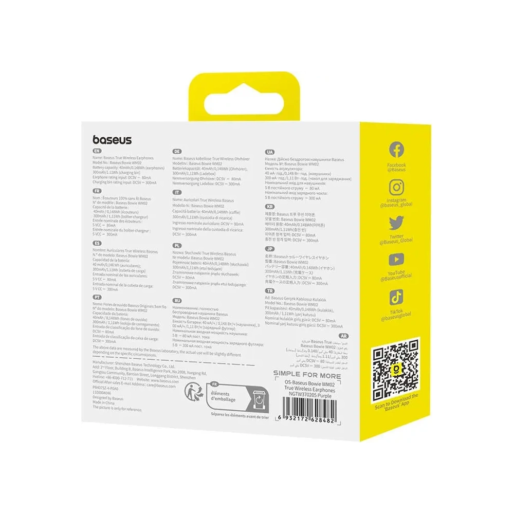 Hurtownia GSM - Bezprzewodowe słuchawki dokanałowe TWS Baseus Bowie WM02 OS Bluetooth 5.3 fioletowe - BSU8903 - {ean13} - Hurt