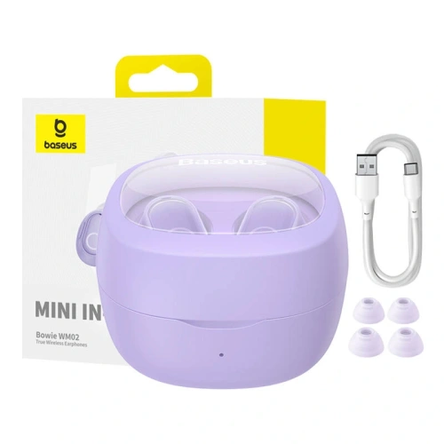 Bezprzewodowe słuchawki dokanałowe TWS Baseus Bowie WM02 OS Bluetooth 5.3 fioletowe