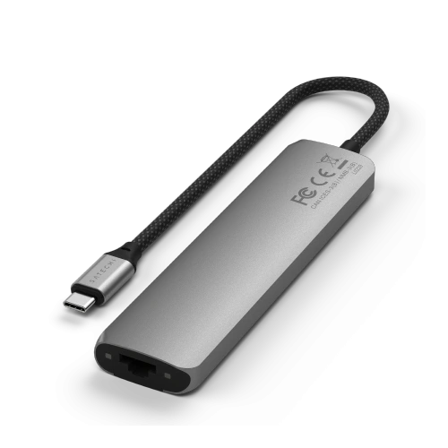 HUB Satechi 7-in-1 USB-C Slim Multiport Adapter with Ethernet USB-C / 2xUSB-A, USB-C PD, HDMI 4K, czytnik kart, Ethernet space grey