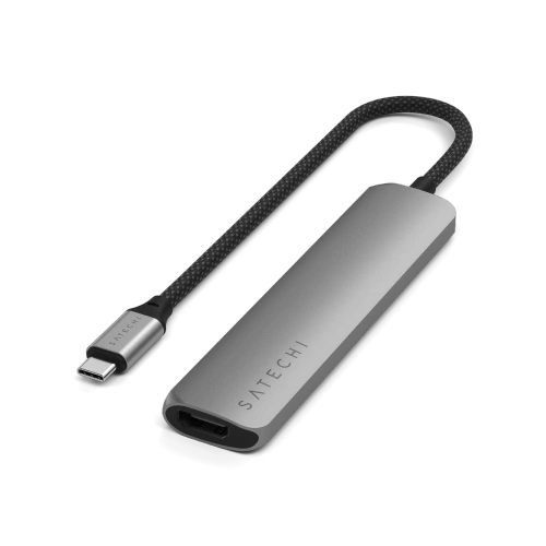 HUB Satechi 6-in-1 USB-C Slim Multiport Adapter USB-C / 2xUSB-A, USB-C, 4K HDMI, czytnik kart space grey
