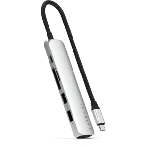 Hurtownia GSM - HUB Satechi 6-v-1 USB-C Slim Multiport Adaptér USB-C / 2xUSB-A, USB-C, 4K HDMI, čtečka karet stříbrná - STH173 - {ean13} - Hurt