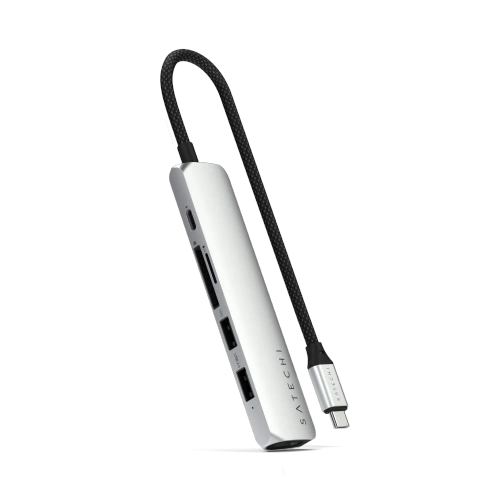 HUB Satechi 6-in-1 USB-C Slim Multiport Adapter USB-C / 2xUSB-A, USB-C, 4K HDMI, czytnik kart silver