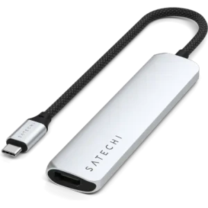 Hurtownia GSM - HUB Satechi 6-v-1 USB-C Slim Multiport Adaptér USB-C / 2xUSB-A, USB-C, 4K HDMI, čtečka karet stříbrná - STH173 - {ean13} - Hurt