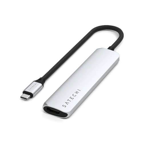 HUB Satechi 6-in-1 USB-C Slim Multiport Adapter USB-C / 2xUSB-A, USB-C, 4K HDMI, czytnik kart silver