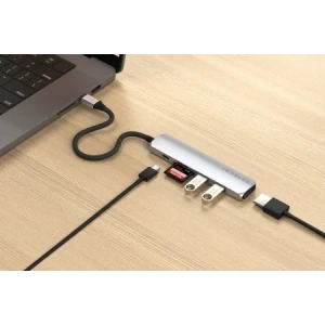 Wholesale Satechi 6-in-1 HUB USB-C Slim Multiport Adapter USB-C / 2xUSB-A, USB-C, 4K HDMI, card reader silver - STH173 - {ean13} - Hurt