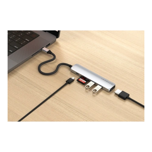 HUB Satechi 6-in-1 USB-C Slim Multiport Adapter USB-C / 2xUSB-A, USB-C, 4K HDMI, czytnik kart silver
