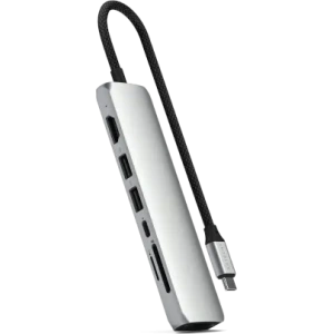 Hurtownia GSM - HUB Satechi 7-in-1 USB-C Slim Multiport Adaptér s Ethernetem USB-C / 2xUSB-A, USB-C PD, HDMI 4K, čtečka karet, Ethernet stříbrný - STH175 - {ean13} - Hurt