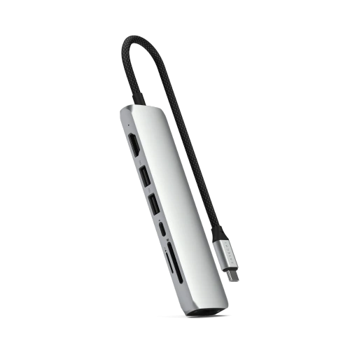 HUB Satechi 7-in-1 USB-C Slim Multiport Adapter with Ethernet USB-C / 2xUSB-A, USB-C PD, HDMI 4K, czytnik kart, Ethernet silver