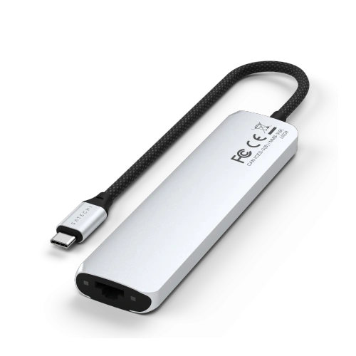 HUB Satechi 7-in-1 USB-C Slim Multiport Adapter with Ethernet USB-C / 2xUSB-A, USB-C PD, HDMI 4K, czytnik kart, Ethernet silver