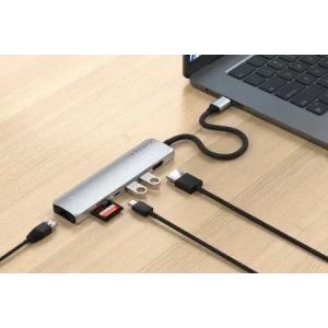 Hurtownia GSM - Satechi adaptor multiport USB-C Slim 7-in-1 cu Ethernet USB-C / 2xUSB-A, USB-C PD, HDMI 4K, cititor de carduri, Ethernet argintiu - STH175 - {ean13} - Hurt