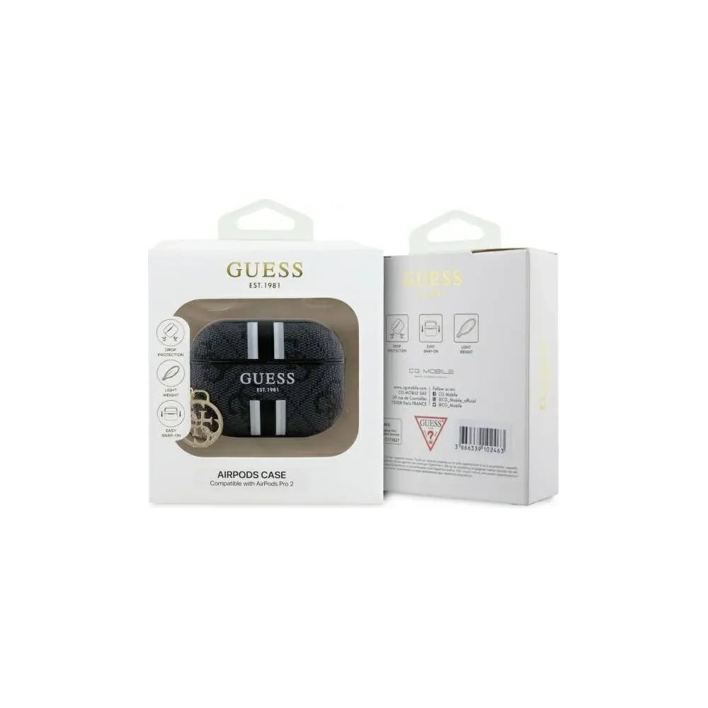 Hurtownia GSM - Etui Guess GUAP2P4RPSK Apple AirPods Pro 2 (2022/2023) kryt 4G tištěné pruhy charm černý/black - GUE4236 - {ean13} - Hurt