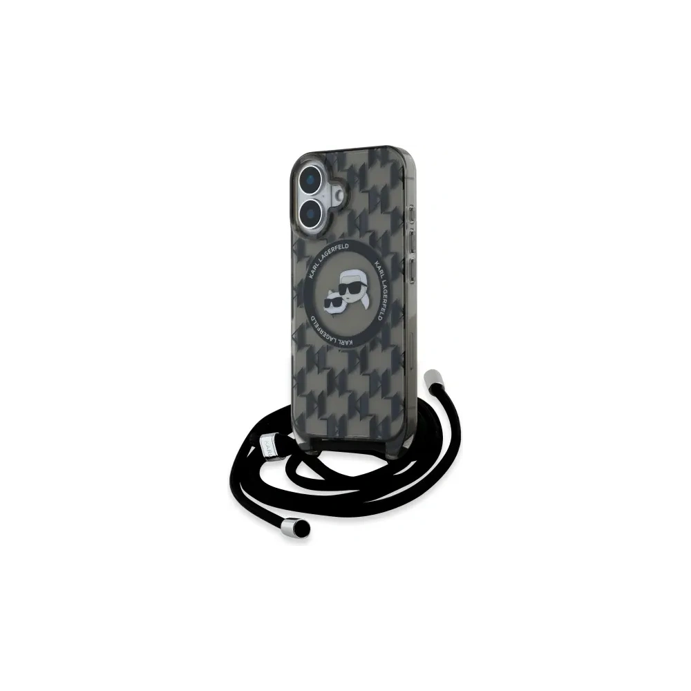 Hurtownia GSM - Karl Lagerfeld KLHMP16SHCKCKLCK Apple iPhone 16 carcasă dură IML Crossbody Monogram Karl & Choupette Head MagSafe negru - KLD21861 - {ean13} - Hurt