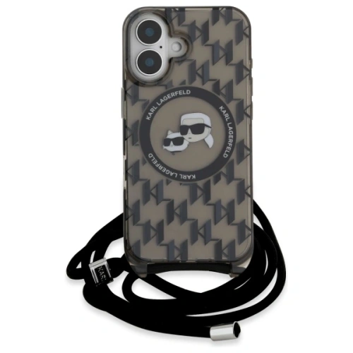 Etui Karl Lagerfeld KLHMP16SHCKCKLCK Apple iPhone 16 hardcase IML Crossbody Monogram Karl & Choupette Head MagSafe czarny/black