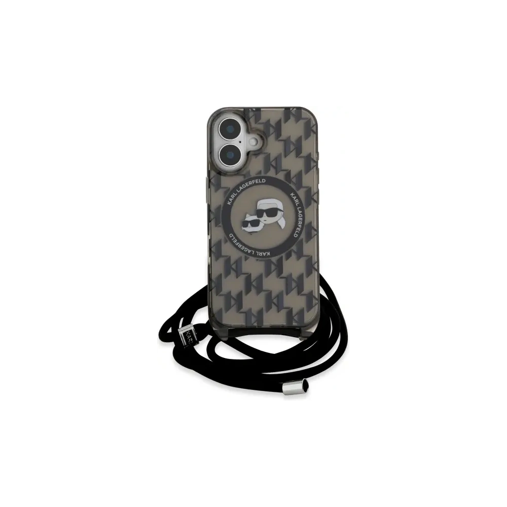 Hurtownia GSM - Karl Lagerfeld KLHMP16SHCKCKLCK Apple iPhone 16 carcasă dură IML Crossbody Monogram Karl & Choupette Head MagSafe negru - KLD21861 - {ean13} - Hurt