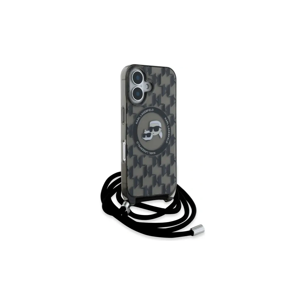 Hurtownia GSM - Karl Lagerfeld KLHMP16SHCKCKLCK Apple iPhone 16 carcasă dură IML Crossbody Monogram Karl & Choupette Head MagSafe negru - KLD21861 - {ean13} - Hurt