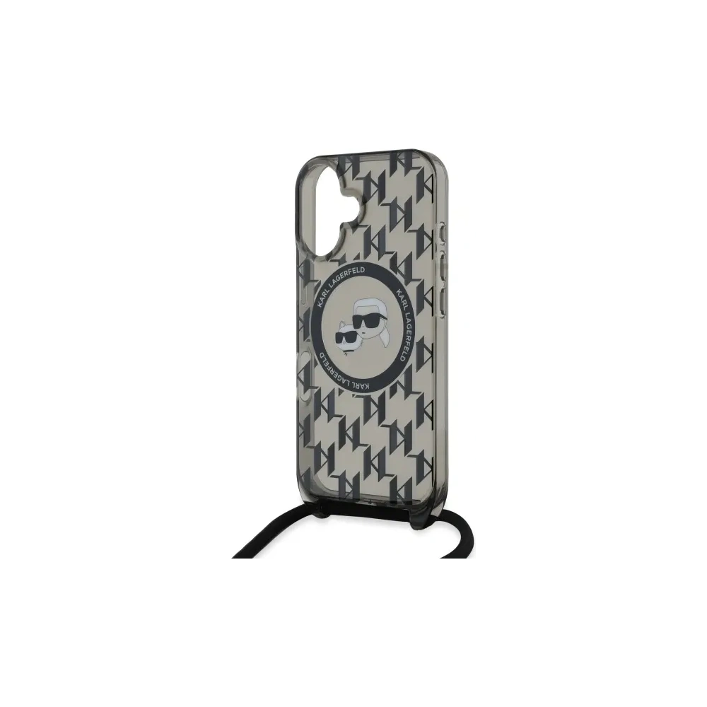 Hurtownia GSM - Karl Lagerfeld KLHMP16SHCKCKLCK Apple iPhone 16 kemény tok IML Crossbody Monogram Karl & Choupette Head MagSafe fekete - KLD21861 - {ean13} - Hurt