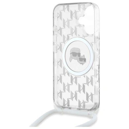 Etui Karl Lagerfeld KLHMP16SHCKCKLCT Apple iPhone 16 hardcase IML Crossbody Monogram Karl & Choupette Head MagSafe transparent