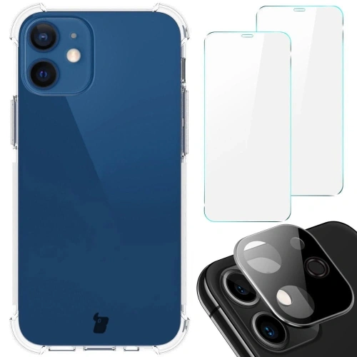 Etui + 2x szkło na ekran + szkło na obiektyw Bizon Case Clear Pack do Apple iPhone 12 Mini przezroczyste