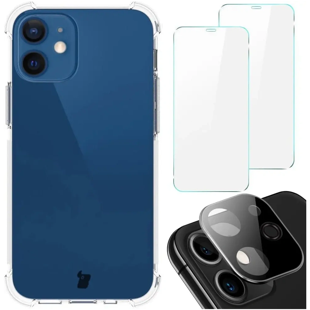 Wholesale Bizon Case Clear Pack case + 2x screen glass + lens glass Apple iPhone 12 Mini clear - BIZ7871 - {ean13} - Hurt