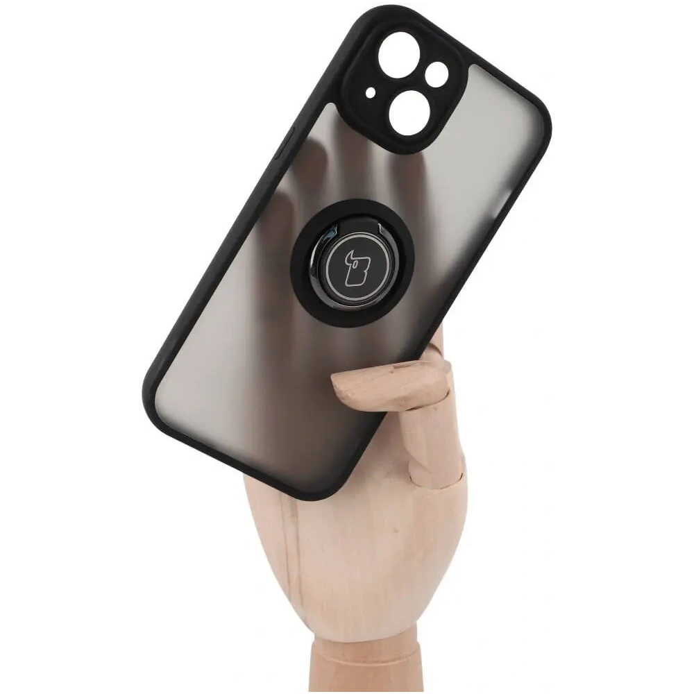 Hurtownia GSM - Etui z uchwytem na palec Bizon Case Hybrid Ring do Apple iPhone 14 przydymione z czarną ramką - BIZ7872 - {ean13} - Hurt