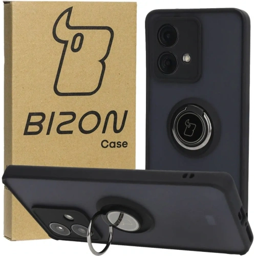 Etui z uchwytem na palec Bizon Case Hybrid Ring do Motorola Edge 40 Neo przydymione z czarną ramką