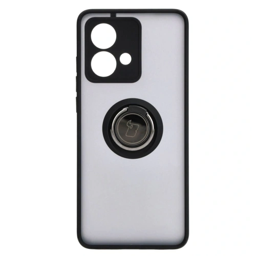 Etui z uchwytem na palec Bizon Case Hybrid Ring do Motorola Edge 40 Neo przydymione z czarną ramką