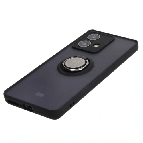 Etui z uchwytem na palec Bizon Case Hybrid Ring do Motorola Edge 40 Neo przydymione z czarną ramką