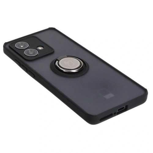 Etui z uchwytem na palec Bizon Case Hybrid Ring do Motorola Edge 40 Neo przydymione z czarną ramką