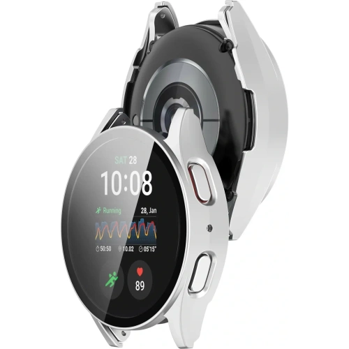 Etui ze szkłem do zegarka Bizon Case+Glass Watch do Samsung Galaxy Watch 7 44 mm satynowo srebrne