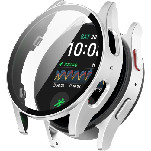 Etui ze szkłem do zegarka Bizon Case+Glass Watch do Samsung Galaxy Watch 7 44 mm satynowo srebrne